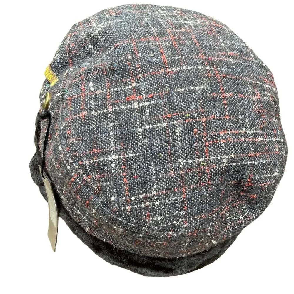 Nobis Plaid Tweed Faux Fur Ear Flaps Trapper Hat Cap Gray Red Winter Warm NWT